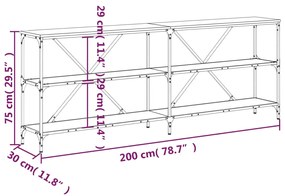 Mesa consola 200x30x75 cm derivados de madeira e ferro preto