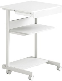 HOMCOM Secretária de computador com rodas, secretária com armazenamento 56 x 51 cm com gaveta, compartimento e suporte CPU, branco | Aosom Portugal