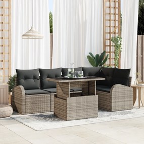 Conjunto de Sofá de Jardim de 6 Peças com Almofadas Rattan Poliéster C
