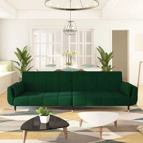 Sofá-cama 2 lugares com duas almofadas veludo verde-escuro