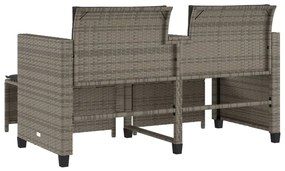Sofá de jardim de 2 lugares com mesa e bancos vime PE cinzento