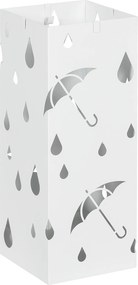 HOMCOM Suporte para Guarda-Chuvas com 4 Ganchos e Bandeja de Gotejamento Amovível Porta Guarda-Chuvas 15,5x15,5x40 cm Branco | Aosom Portugal