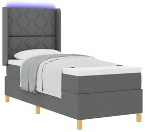 Cama Box com Colchão e LED VidaXL Cinza Escuro 80x200 cm Tecido