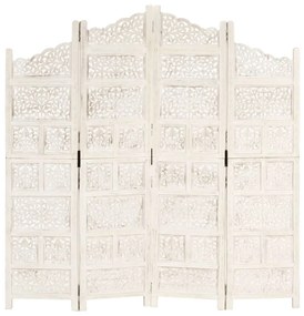 Biombo esculp. mão 4 painéis 160x165cm mangueira maciça branco