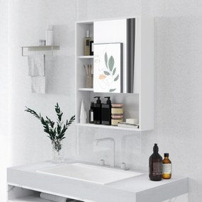 Armário de parede para casa de banho com espelho 60 x 15 x 76 cm, móvel de casa de banho, 5 compartimentos e prateleira ajustável, branco