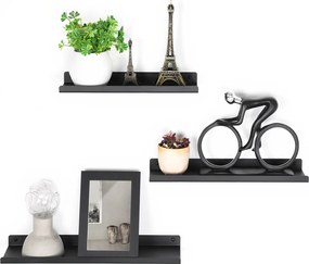 Conjunto de 3 prateleiras de parede em metal decorativas pretas