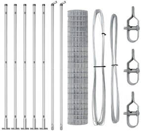 Cerca Euro com 7 postes flangeados, 1,4 x 10 m, em aço galvanizado
