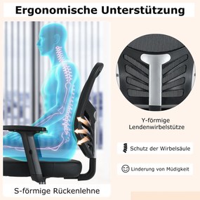 Cadeira de escritorio ergonómica Altura do assento 54-75 cm giratória alta com apoios de braços rebatíveis Preto