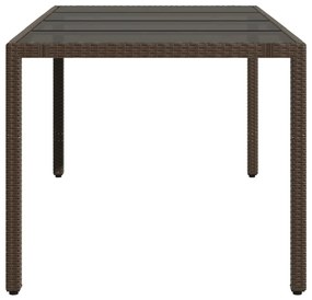 Mesa de jardim com tampo de vidro 190x90x75 cm vime PE castanho