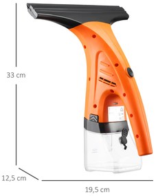 HOMCOM Limpa Vidros Elétrico 2 em 1 Aspirador Limpador de Vidros com Depósito de Água 300ml e Ponta de Borracha Inclui Pulverizador 19,5x12,5x33cm Laranja