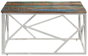 Mesa centro aço inoxidável/madeira recuperada maciça prateado