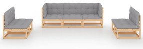 7 pcs conjunto lounge de jardim c/ almofadões pinho maciço