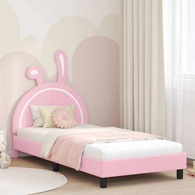 vidaXL Estrutura de Cama Infantil com Cabeceira Rosa 90 x 190 cm PU