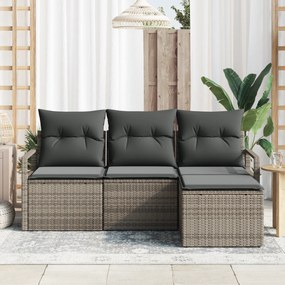 Conjunto de Sofás de Jardim vidaXL de 4 Peças com Almofadas Cinza Ratt