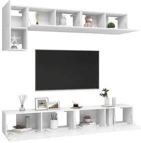 5 pcs conjunto de móveis de TV derivados de madeira branco