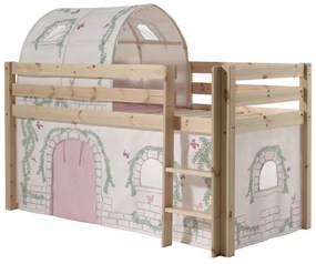 Conjunto Cama alta de Criança PINO 90 x 200 cm + estrado + escada + cortina + túnel Passaros Natural
