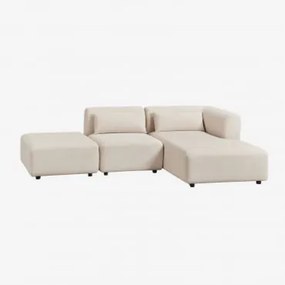 Sofá Modular Chaise Longue Direito De 2 Peças Com Pufe Fogler Bombazina Crema Linho - Sklum