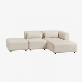 Sofá Modular Chaise Longue Direito De 2 Peças Com Puff Fogler Linho Veludo Bege Linho - Sklum