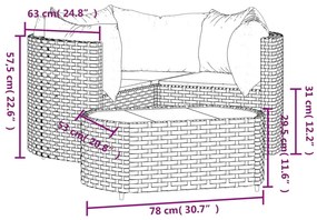 4 pcs conjunto lounge jardim c/ almofadões vime PE castanho