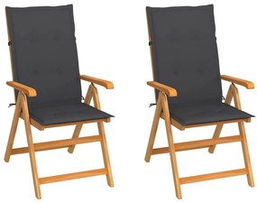 vidaXL Cadeiras de jardim c/ almofadões antracite 2 pcs teca maciça