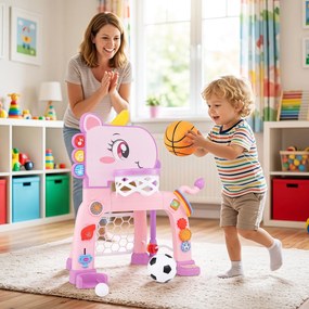 Centro Desportivo Infantil 4 em 1, 56 x 39 x 62-70 cm, Altura Regulável, Rosa