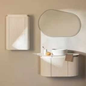 Conjunto De Móveis De Banheiro De Madeira Carsone Branco & Branco & Cerâmica Redonda Branca Ø40 Cm Lenka & Oval Led E - Sklum