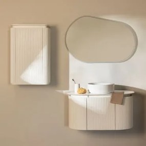 Conjunto De Móvel De Casa De Banho Em Madeira Carsone Branco & Branco & Cerâmica Redonda Branca Ø40 Cm Lenka & Oval Led E - Sklum