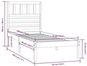 Cama sem colchão 75x190 cm madeira de pinho maciça branco