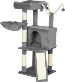 PawHut Arranhador para Gatos de 103 cm Torre Multi-Níveis com Hamaca Ninho e Sisal 40,5x40,5x103 cm Cinza | Aosom Portugal