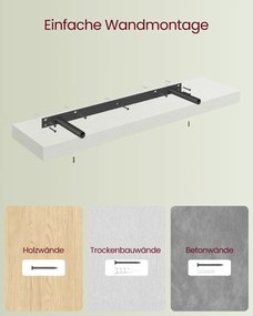 Prateleira de parede suspensa para molduras 20 x 80 x 3,8 cm, branca