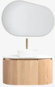 Conjunto De Móvel De Casa De Banho Suspenso 90x50 Cm Em Madeira Carsone Madeira Natural & Sem Unidade Auxiliar & Cerâmica Redonda - Sklum