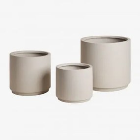 Conjunto De 3 Vasos De Exterior Ø45 Cm / Ø35 Cm / Ø25 Cm Em Polystone Saturn Cinzento Areia - Sklum