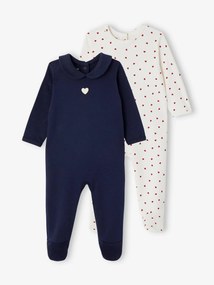 Lote de 2 pijamas "corações", para recém-nascido marinho
