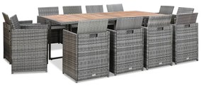 13 pcs conjunto jantar exterior c/ almofadões vime PE antracite