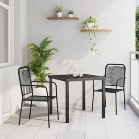 vidaXL Conjunto de Jantar de Jardim 3 Peças Preto Cordão de Algodão e Aço