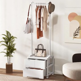 Armario Hall com cabides e gavetas com ganchos laterais e varão para pendurar Branco