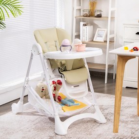Cadeira Refeição Bebé Alta Cadeira de Jantar Dobrável com Rodas Altura da Almofada em PU Dupla Removível 89 x 57 x 105 cm Bege