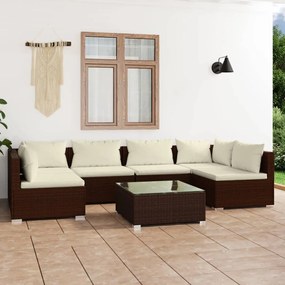 vidaXL 7 pcs conjunto lounge jardim c/ almofadões vime PE castanho