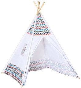 HOMCOM Tenda Tipi para Crianças acima de 3 Anos Tenda Tipi Infantil de Madeira Portátil com Janela para Interiores e Exteriores 120x120x155cm Branco