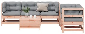 6 pcs conj. lounge jardim c/ almofadões madeira douglas maciça