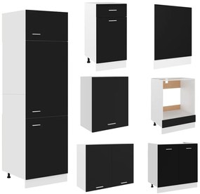7 pcs conjunto armários de cozinha derivados de madeira preto
