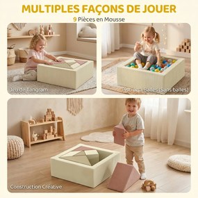 Circuito de motricidade para bebés, 9 peças, com piscina de bolas (BOLAS NÃO INCLUIDAS), módulo em espuma macia com capa em veludo canelado, multicolo