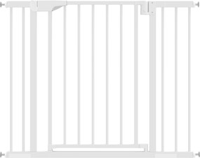 PawHut Barreira de Segurança para Crianças e Cães Largura 76-103 cm Bloqueio Duplo Fecho Automático Abertura em Dois Sentidos e Extensões de 7/14 cm Branco | Aosom Portugal