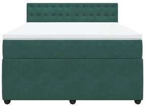 Cama com molas/colchão 160x200 cm veludo verde-escuro