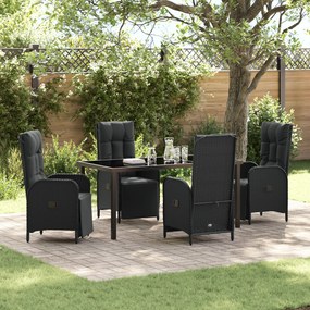 Conjunto de Jantar de Jardim 5 Peças com Almofadas Preto Rattan de Pol