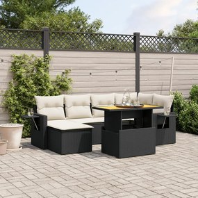 7 pcs conjunto de sofás p/ jardim c/ almofadões vime PE preto