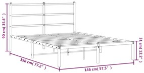 Estrutura de cama com cabeceira 140x190 cm metal branco