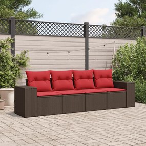 vidaXL 4 pcs conjunto sofás de jardim c/ almofadões vime PE castanho
