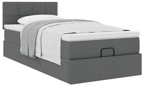 Cama otomana com colchão 90x200 cm tecido cinzento escuro