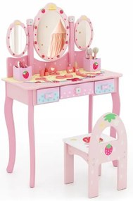 Conjunto de penteadeira e banqueta infantil, penteadeira de maquiagem de princesa - rosa